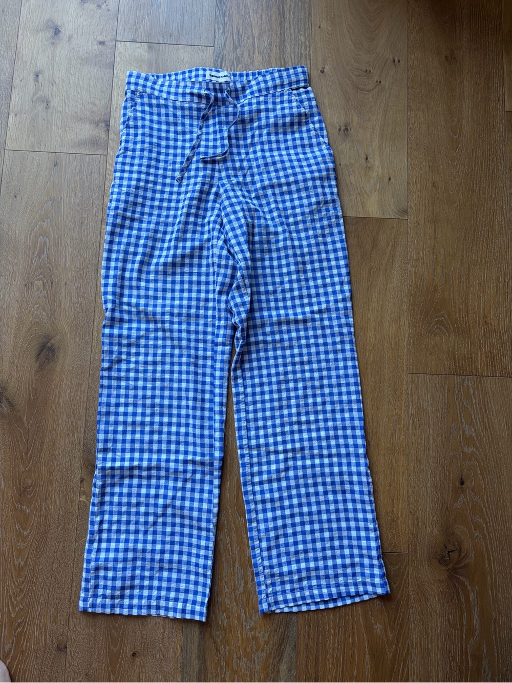 Blue Gingham Cotton Pull-On Pants